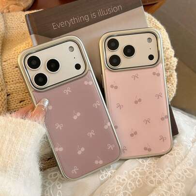 Silver Rim Korean Style Cherry Blossom Phone Case For IPhone 16, Electroplated Protective Cover For IPhone 17 Pro Max, Minimalist, Anti-Fall, Girly, Creative, Chinese Style, Geometric, Minimalist, Niche, Luxury, Ins Style