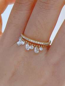 rakol 2pcs Fashion Galaxy Teardrop Cubic Zirconia Tassel Stacking Rings - Ring Set - View 1