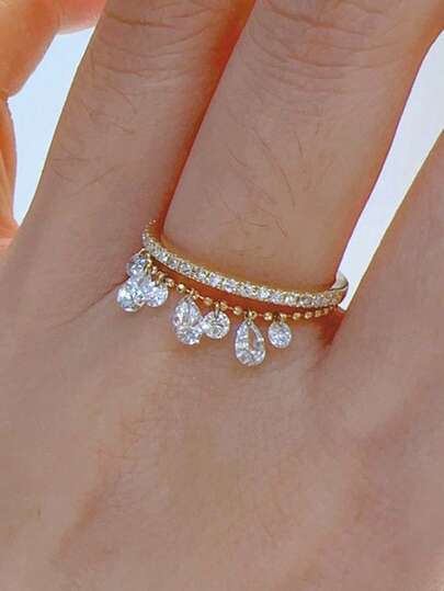 rakol 2 Stücke modische Galaxy Tropfen-Cubic Zirkonia Quaste Stapelringe