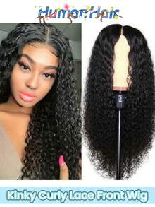 Kinky Curly Lace Front Wig 13x4 Transparent Lace Deep Wave Glueless Curly Wigs 150% Density Kinky Curly Glueless Wigs For Women Daily Wear - Natural Black - View 1