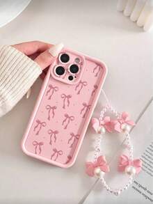 蝴蝶结单件装加厚TPU蝴蝶结保护手机壳，兼容 XR、11、12、13、14、15、16、13 Pro Max、15 Pro Max、14 Plus、15 Pro、16 Pro Max、17 Pro Max、17 Pro，时尚挂绳，女士礼物 - 粉色 - 查看 3