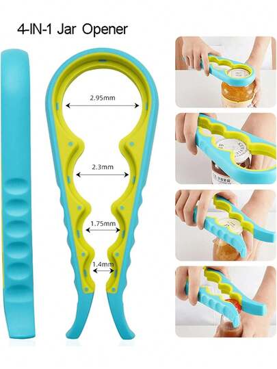 四合一多功能开瓶器 - 轻松取盖，防滑手柄，适用于啤酒瓶、汽水罐、罐盖和瓶盖，小巧设计，适合家庭酒吧、派对、露营和户外烹饪。
