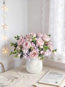 1pc/3pcs Purple Artificial Hydrangea, Peony, Rose Flower Bouquet For Home, Wedding, Bridal Decoration - Purple - View 5