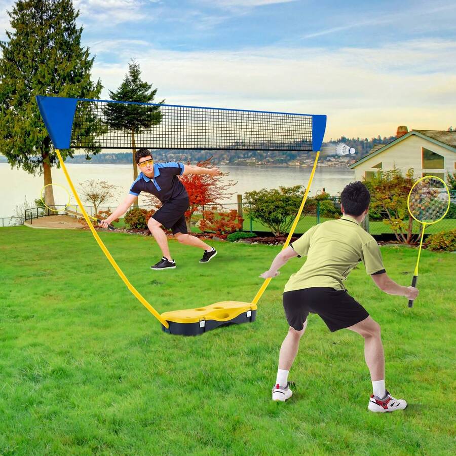 COSTWAY Badminton Net Rackets Shuttlecocks Combo Set, Portable Badminton Set With 2 Shuttlecocks, Premium Net 2 Shuttlecocks Rackets, Storage Box. Badminton Net Outdoor Game Set For Indoor Outdoor Use, Yellow - Yellow - View 1