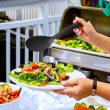 RayPard Reusable Plastic Serving Utensils Set Of 12, Wheat Straw Large Serving Set 10" Serving Spoons/10" Slotted Spoons/9.4" Tongs, For Party Buffet Catering (Black, Not For Cooking) - Màu A - Xem 6