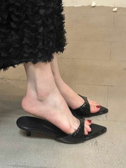 2026 New Pointed Toe Stiletto Heel Sandals, Summer Wear With Dresses, French Niche Black Roman Shoes