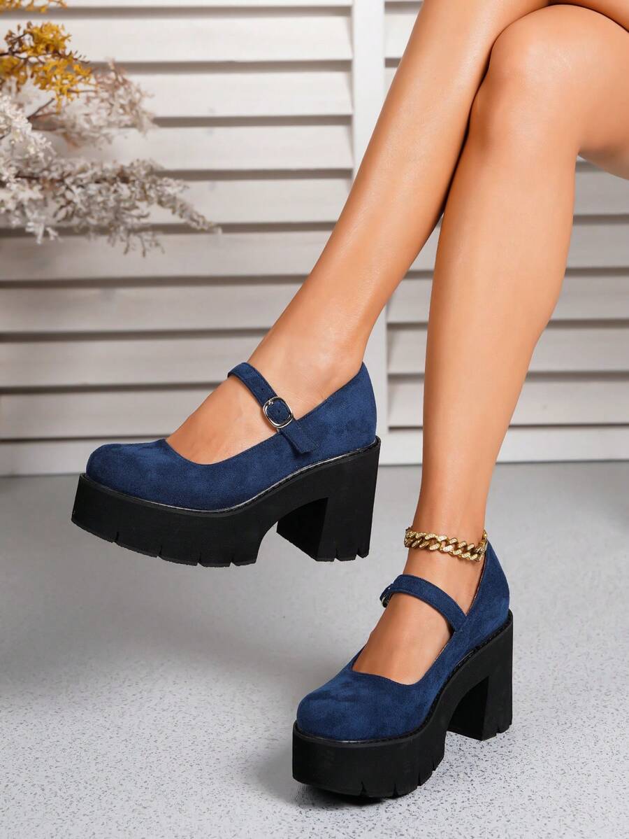 女士舒适防滑休闲厚底黑色坡跟乐福鞋，四季皆宜