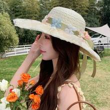 Women's Summer Beach Sun Hat With Faux Flowers, Sweet And Cute, Multifunctional And Slimming Straw Hat - Fisherman's Hat - View 5