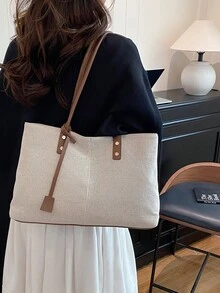 欧美跨境个性化大容量信纸简约印花手提袋，新款女士菱形通勤单肩包 - 棕色 - 查看 6