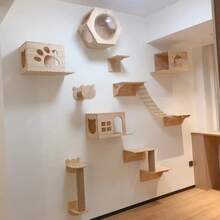 Árbol de pared para gatos con escalera suspendida, mueble torre para gatos resistente para jugar, trepar y dormir, carga máxima 12kg (26 lbs) - Albaricoque - Ver 2