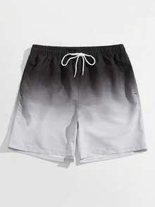 Shorts de Praia Plus Size Masculinas, Shorts Esportivos Casuais de Verão Soltos com Estampa Digital Degradê e Cordão na Cintura - Multicolorido - Visão 10