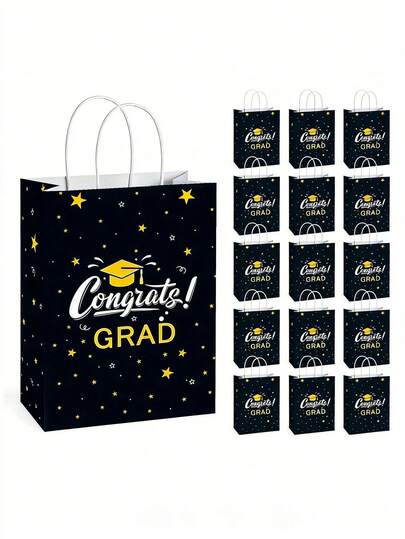 10pcs Graduation Theme Paper Bags, White Kraft Paper Bags, Birthday Party Gift Bags, Shopping Jewelry Handbags, Graduation Congratulations Gift Bags, Party Gift Packs, Craft Handbags, Candy Paper Bags, Party Gift Decorations, Party Supplies