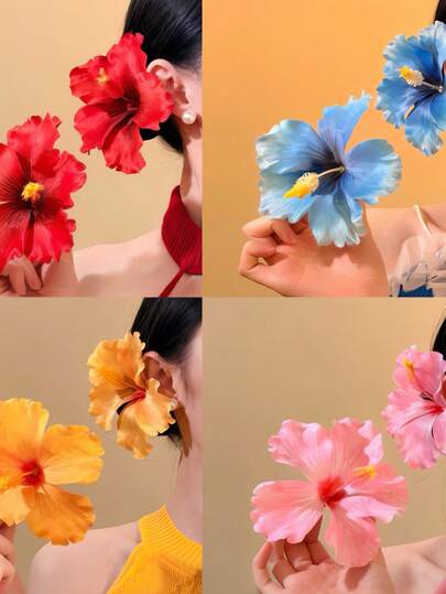 مشبك شعر بزهرة الخبيزة الواقعية للنساء، ديكور أنيق وأنيق للشعر الجانبي والشعر المتطاير، مشبك شعر من نوع التمساح، إكسسوار شعر أنيق للسفر والصيف والشاطئ، مناسب للاستخدام اليومي