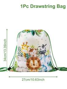 1/6个丛林动物图案婴儿派对抽绳背包礼品袋，优雅动物主题性别揭晓派对礼品，野性十足的一周岁生日派对用品，礼品包装袋，一周岁生日派对男女宝宝礼品袋，耐用可重复使用的婴儿派对手提袋，新生儿派对桌面装饰，婴儿派对装饰，婴儿派对礼物，性别揭晓派对装饰，休闲风格，生日派对装饰，户外背包，零食收纳袋，糖果袋，派对礼品 - 叢林動物 - 查看 11