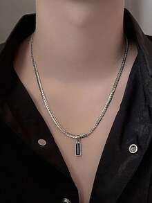 Dây chuyền mặt đá quý đen thời trang nam, dây xích Cuban phẳng bằng thép không gỉ, trang sức phong cách Hip Hop, trang sức phong cách Châu Âu và Mỹ, phụ kiện dự tiệc, trang sức dự tiệc, quà tặng bạn trai, quà tặng ngày Valentine, quà tặng ngày của cha. - Nhiều màu - Xem 3