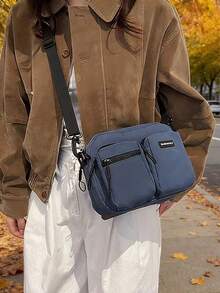 Bolso cruzado de mujer de nailon con múltiples bolsillos - Bolso de hombro mini casual con correa ajustable, adecuado para el uso diario, viajes y estilo callejero - Azul - Ver 6