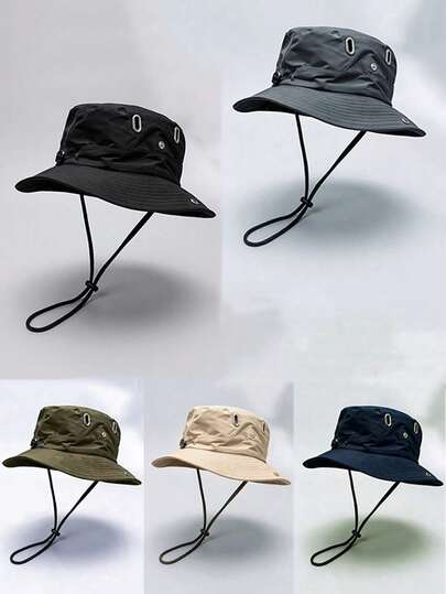 2顶男女通用纯色抽绳渔夫帽，户外旅行徒步休闲轻便时尚遮阳帽，适合所有年龄段，夏季防紫外线