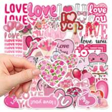 50pcs Heart Shaped Stickers For Decorating Phone Cases, Notebooks, Diaries, Planners, Guitars, Skateboards, Valentine's Day Gifts - Love - View 3