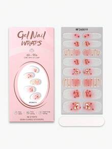 16Pcs Pink White Gradient Semi-Cured Gel Nail Strip,Striped Pony Playful Cute Style Spring/Summer Nail Stickers, Self-Adhesive Easy To Apply,Suitable For Women And Girls Home DIY Manicure - Pink - View 4