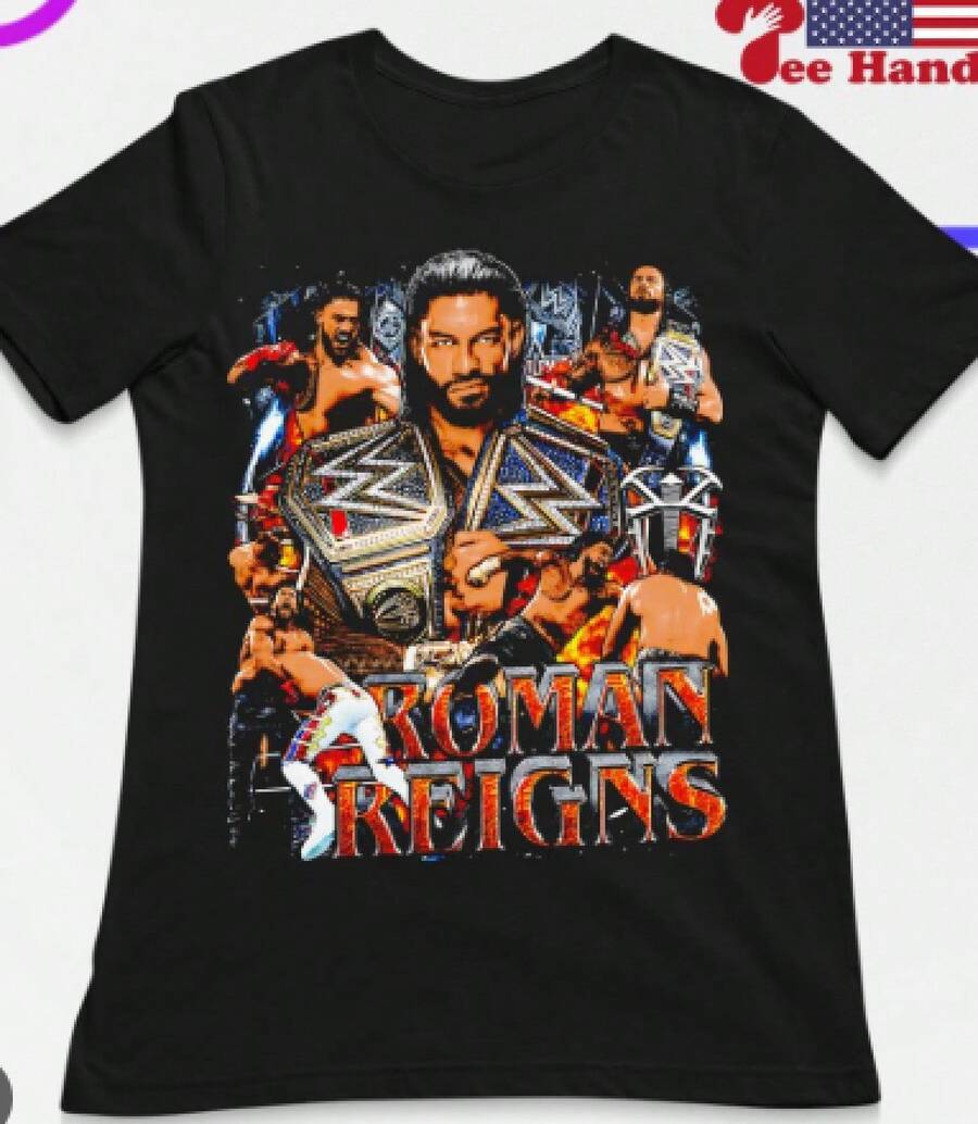 Short Sleeved Single-Sided Printed T-Shirt Roman Reigns Bloodline Collage Black T-Shirt, Wrestling 90s Style Graphic Tee, Perfect Gift For Boyfriends,1 Piece,Unisex T-Shirt,Family Matching Outfits, Spring And Summer Vacation Stylish Tops, Men's&Women's Favorite Graphic Tees - 黑色 - 查看 1
