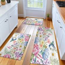 1pc Watercolor Floral Hummingbird Print Kitchen Floor Mat Set Polyester Absorbent Non-Slip Waterproof Oil-Proof Stain-Resistant Easy To Clean Washable For Kitchen Sink Laundry Room Decor - 16*24inch/(40*60cm) - View 3