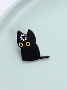 Thoughtful Cat Fun Brain Teaser Badge, Large Eye Staring Expression Design, Daily Mood Expressions Accessory For Cat Lovers - Black - View 7