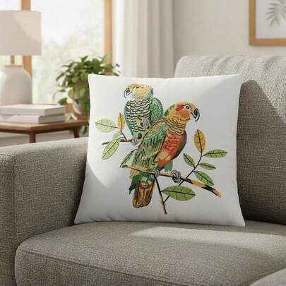 1pc Embroidery Technique 18x18inch Birds Pattern Decorative Throw Pillows Covers, Home Decoration Pillowcases Spring Summer Decorations Cushion Covers For Sofa Bedroom Home Decoration.