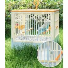 Jaula plegable portátil para pájaros Jaula para pájaros de vista completa de 360° con gancho/tazón de comida/perca bandeja deslizante para una fácil limpieza esencial para viajes y salidas - como en la foto - Ver 2