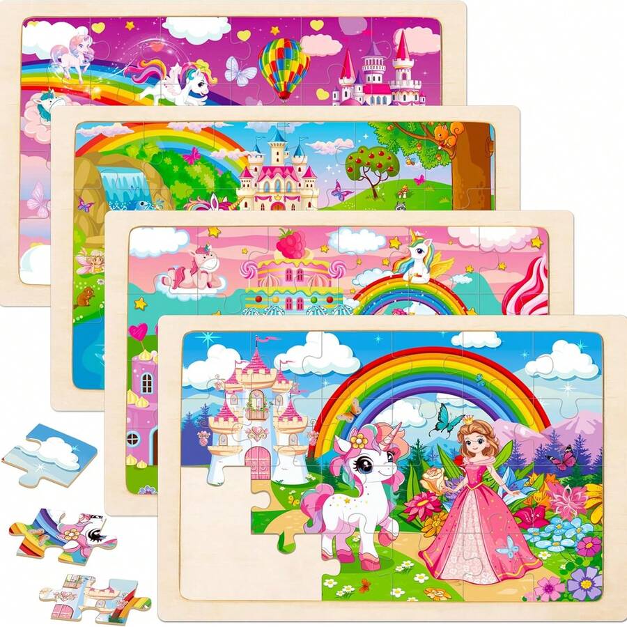 1 Set Wooden Puzzle Unicorn Mermaid/Truck Suitable For Children, Suitable For Family Outdoor Activities, Family Entertainment, Birthday Gift, Christmas Gift, Thanksgiving Gift For Children - Shape - View 1