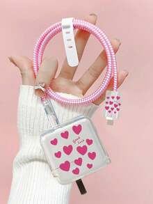 5个装心形印花TPU充电器保护套，适用于苹果30W-35W充电器和数据线，粉色/蓝色/黑色 - 彩色 - 查看 6