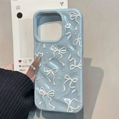 1pc Meteorite Pattern Heart & Bow Tie Design Shockproof Phone Case, Suitable For IPhone 11 12 13 14 15 16 17 Series, Ideal Gift For Family, Friends, Various Holidays