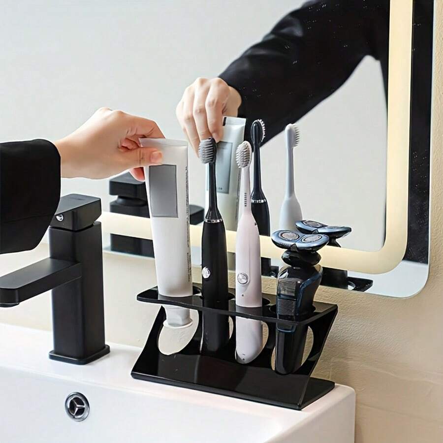 Kệ đựng đồ đa năng trong phòng tắm, dùng để đựng bàn chải đánh răng và dao cạo, có rãnh thoát nước cho kem đánh răng và dụng cụ nha khoa, giá để bàn thời trang và tiện dụng, giá đỡ bàn chải đánh răng điện cao cấp, giá đựng và cất giữ kem đánh răng và dụng cụ nha khoa trong tủ phòng tắm.