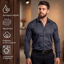 Men's Satin Shirt, Premium Fabric, Simple, Regular Fit, Button-Down - Neblina azul - Ver 7