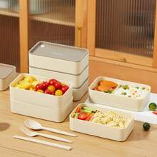 Portable Double-Layer Plastic Lunch Box With Cutlery & Insulation Bag & Sauce Box, Microwave Heatable Fruit Salad Food Container, Large Capacity Bento Box Set Suitable For Students & Adults Use In Home, School, Office,Outdoor Picnics,Back To School - Multicolor - View 2