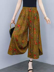FANMUER Quần ống rộng dáng suông phong cách bohemian, in kỹ thuật số, kiểu dáng mùa hè mới, thích hợp cho nữ đi nghỉ mát. - Màu xanh Ô liu - Xem 4