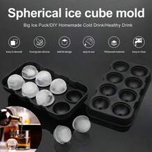 1pc Round Ice Cube Mold Tray With Funnel, For Making 4/6/8 Round Ice Cubes, Whiskey Cocktail Large Round Ice Cube Tray - Black - View 6