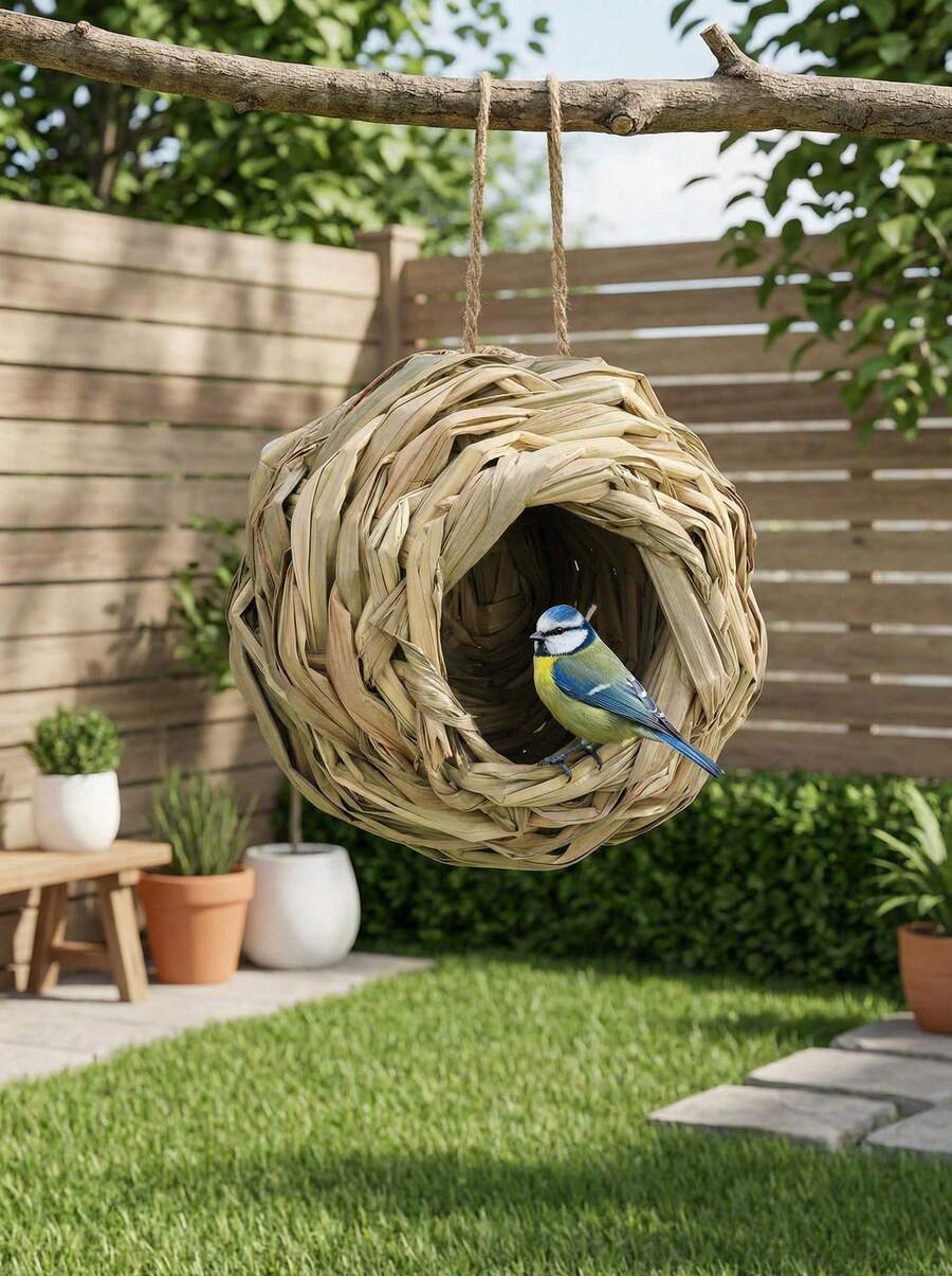 PETSIN 1pc Hanging Hummingbird Nest House, Handwoven Bird House, Outdoor Spherical Bird Shelter, Suitable For Garden, Patio, Lawn - Brown - View 1