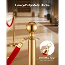 4 Pcs Red Velvet Stanchion Ropes, 5 Ft Crowd Control Stanchion Red Velvet Ropes With Gold Hooks, Post Queue Barrier Carpet Rope For Carpet Events Movie Theaters Grand Openings Hotels Party - Gold Hook & Red Velvet 4-piece Set - View 3