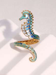 1 chiếc nhẫn hở hình cá ngựa bằng thép không gỉ, thuộc bộ sưu tập chủ đề đại dương sáng tạo, chống gỉ, thích hợp cho bãi biển, kỳ nghỉ và đeo hàng ngày. - JR1000 - Xem 7