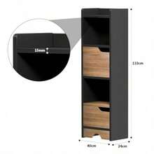Librero Organizador Estanteria Minimalista Mueble Organizador de 4 Cubos con 2 Puertas Estante de Alenamiento Esquinero para Sala Libros Muebles para Recamara Negro y Nogal - como en la foto - Ver 3