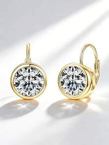 XUJIA 一对女士925纯银圆形贝壳耳环，镶嵌6.5毫米和8毫米莫桑石耳坠，永恒时尚耳环，婚礼新娘珠宝礼物 - EMO-531 - 查看 5