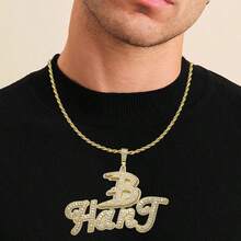 Customized Brass Cubic Zirconia Pendant With Small Letter Charm, Unisex Necklace Accessory, Comes With Braided Chain - C - View 7