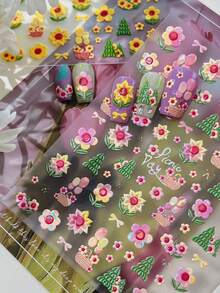 Sunflower Flowers Nail Art Sticker, 1pc Self-Adhesive DIY Nail Stickers And Decals - Nail Supplies And Nail Charms Nail Tools For Girls And Women- Spring Summer Nails For Nail Art Home Salon - Multicolor - View 2