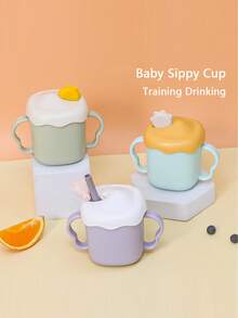 Baby Anti-Drop Straw Cup, Cute Cloud Design, Infant Household Water Cup, Children's Milk Cup With Handle - Multicolor - View 4