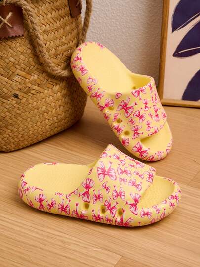 1 Pair Girls' Fashionable, Comfortable, Lightweight And Versatile Casual Slippers With Floral And Butterfly Print, Suitable For Spring And Summer