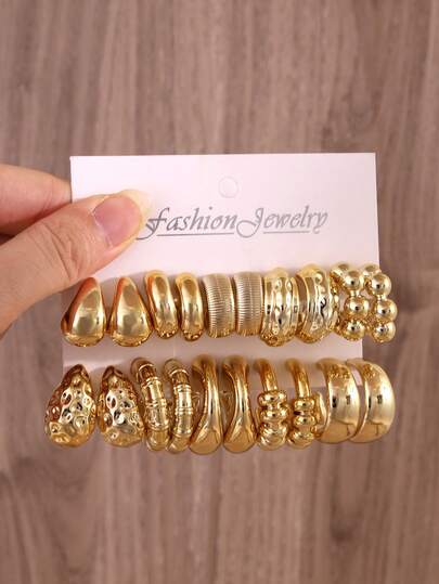 10/20只C形纹理耳环，镀金，适合全年日常佩戴