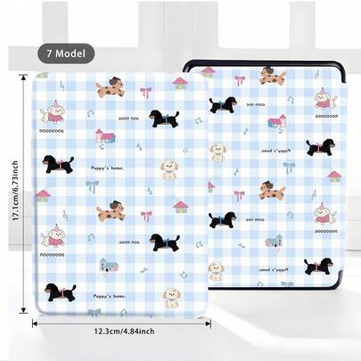 格子小狗图案保护套，适用于 7/6.8/6 英寸 Kindle Paperwhite（第 12/11/10/7/6/5 代 - 2024 年款）| Kindle 电子阅读器 Colorsoft Signature Edition 配件，可爱简约保护套，轻薄便携 | 超薄保护套，适合作为礼物送给同事和朋友