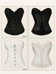ZGQNBelle Corset Tops For Women Sweetheart Neckline Floral Jacquard Vintage Gothic Bustier Front Button Adjustable Lacing Halloween Costume Apparel - 白色 - 查看 2