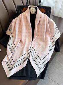 1 Stück französischer vintage Blumen-Farbverlauf Twill-Imitat-Seiden-Schal, 90*90cm weicher beiger Quadratischer Schal für den täglichen Gebrauch, Reisen, Partys & Urlaub, Strand, Feiertage - Verschiedenfarbig - Übersicht 3