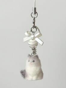 1个植绒小狗小猫玩偶包包挂件钥匙扣，可爱泰迪熊女孩礼物，手机挂绳吊坠 - 白粉紅色 - 查看 6